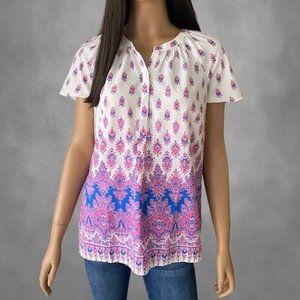 Talbots White Pink and Blue Women's Blouse